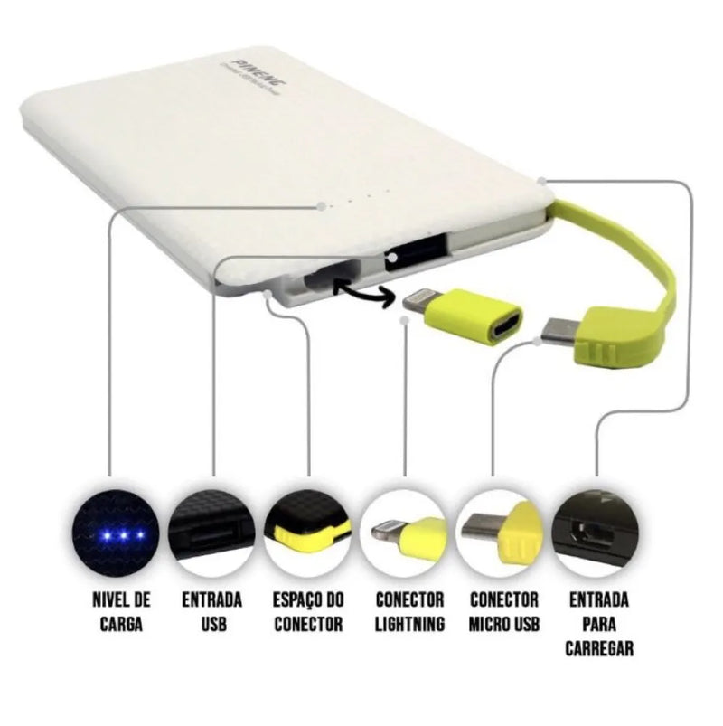 Carregador Portátil  Power Bank 10.000mah Com Adaptador Para iPhone